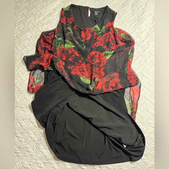 Collection Michel Studio Sleeveless Plus Size 24 Floral Dress Red Black Midi - Picture 8 of 11